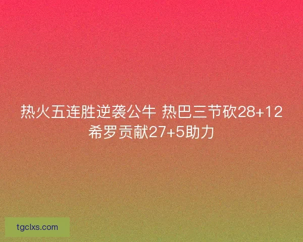 热火五连胜逆袭公牛 热巴三节砍28+12希罗贡献27+5助力