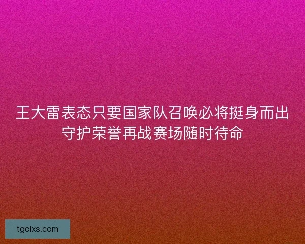 王大雷表态只要国家队召唤必将挺身而出守护荣誉再战赛场随时待命