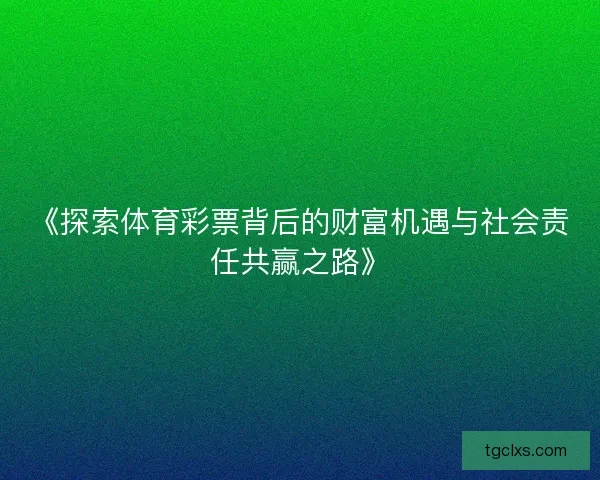 《探索体育彩票背后的财富机遇与社会责任共赢之路》